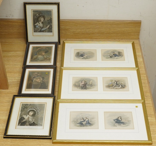 After R. Forse, set of six Brighton interest coloured engravings, mounted and framed as three to include: The Beauties of Brighton, The Water Witch and The Water Lily, each published by W. H. Mason, Brighton, together wi